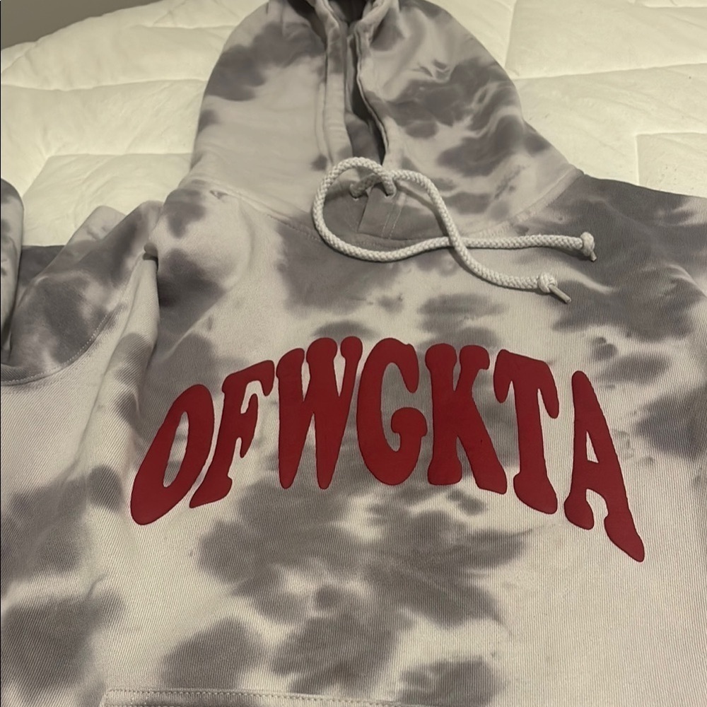 Ofwgkta Gray Tie-Dye Hoodie with Red Lettering